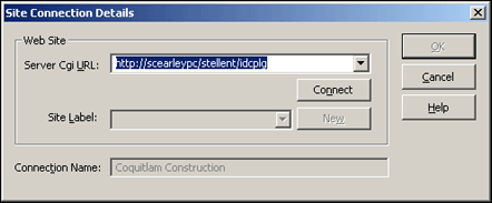 Site Connection Details dialog box