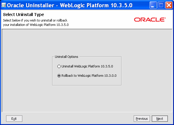 Oracle Uninstaller Select Uninstall Type screen