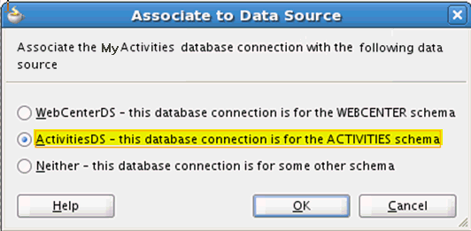 Associate to Data Source Dialog - ActivitiesDS