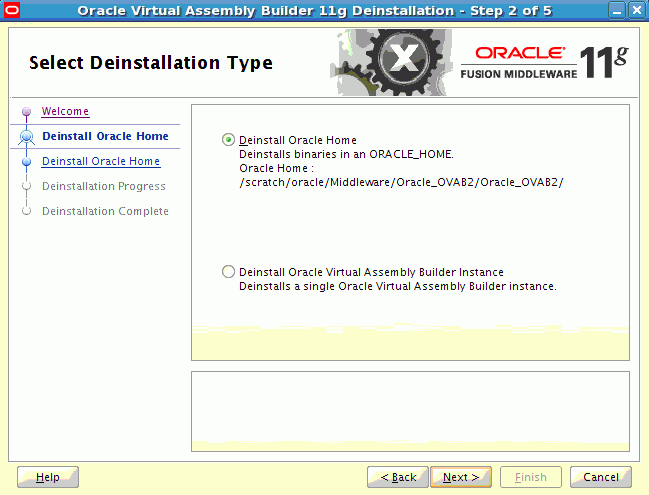 Select Deinstallation Type page