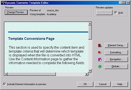 The Classic HTML Conversion Template Editor