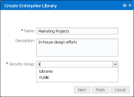 Create Enterprise Library screen