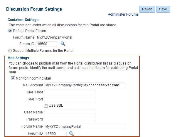 Portal Discussion Forum Settings: Mail