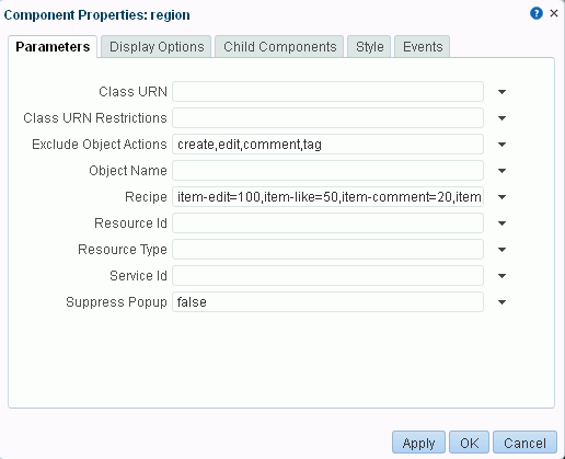 Component Properties dialog for a selected region.