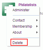 Actions menu in Portal Browser showing Delete action