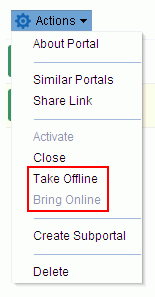 Actions menu showing Take Offline and Bring Online actions