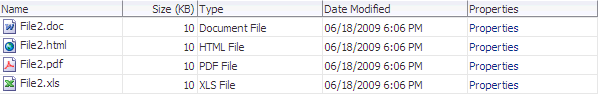 Table component in the File Explorer