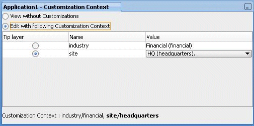 Customization context window with selected tip layer