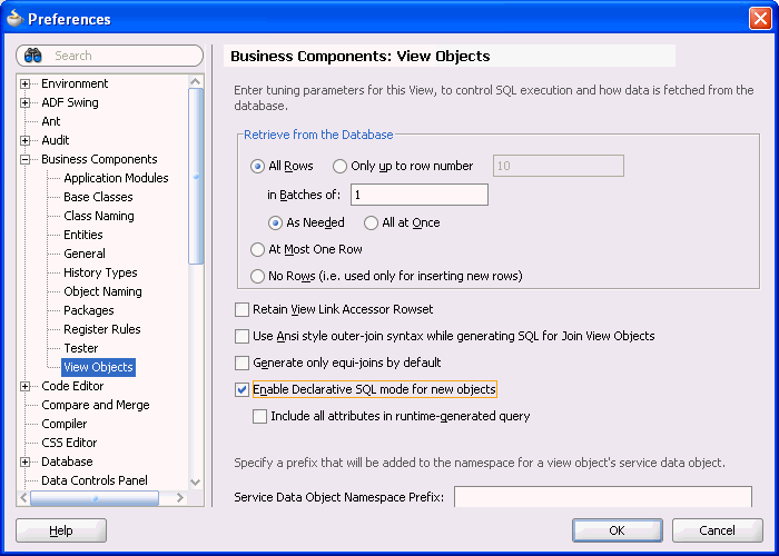 View object preferences dialog