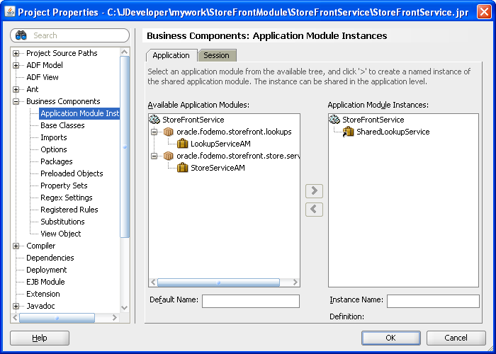 Project Properties dialog with shared AM