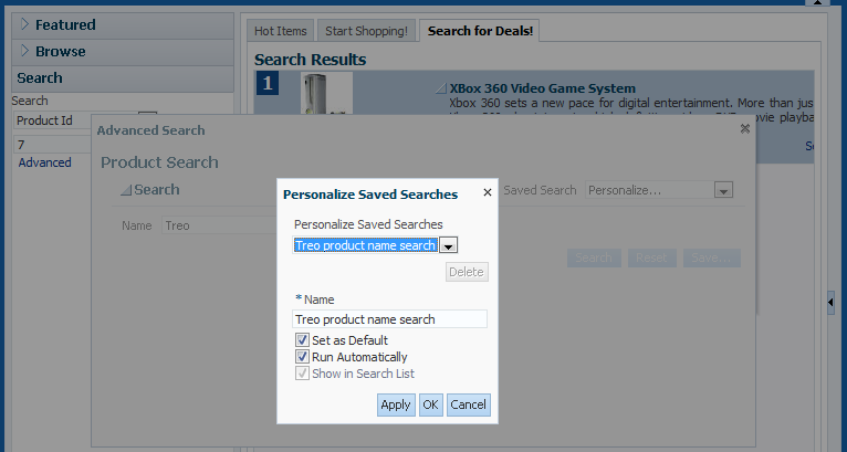 FOD personalize saved searches dialog