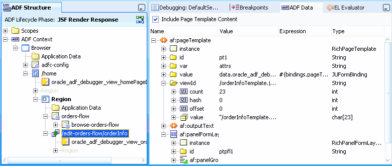 Page Selected for ADF Data Pane