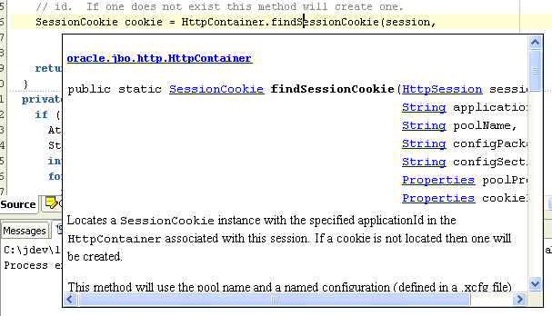 Screenshot shows Quick JavaDoc in Code Editor