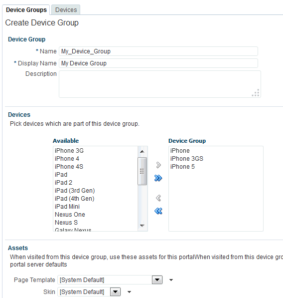 Create Device Group page