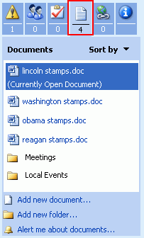 Task pane Documents section described below