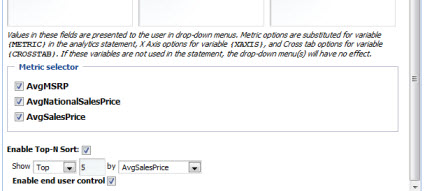 Chart component edit view - Metric selector