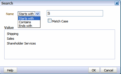 Parameter search dialog