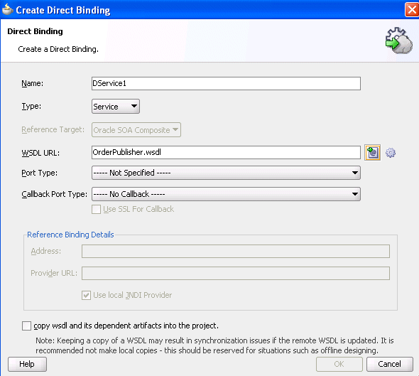 Create Direct Binding Dialog