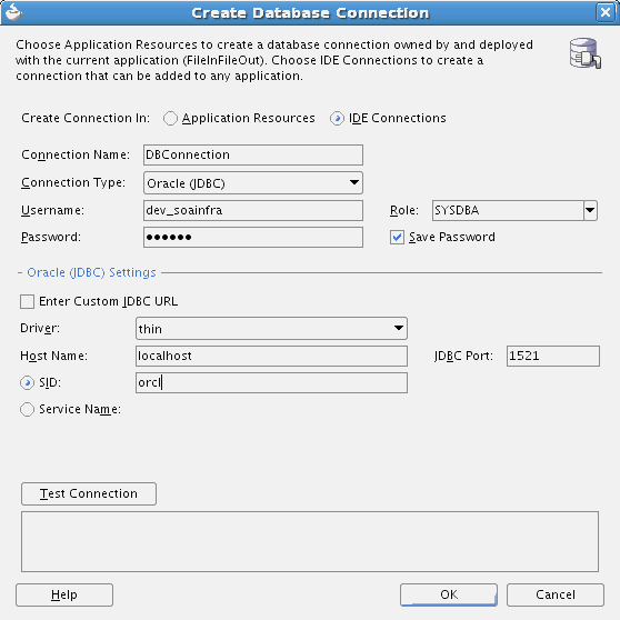 Create Database Connection Dialog