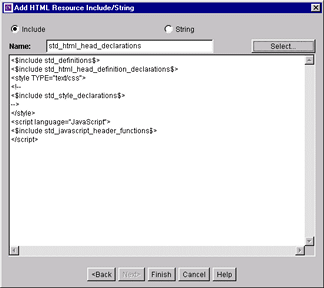 Add HTML Resource Include/String screen.