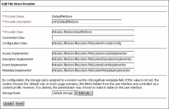 Edit File Store Provider page