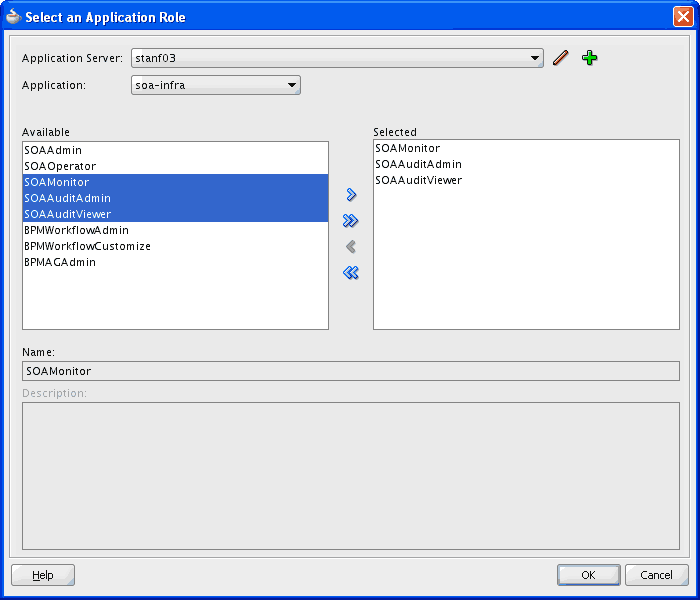 Select an Application Role Dialog