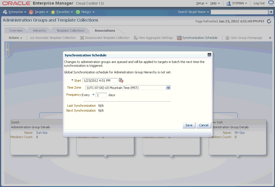 Graphic displays the Synchroniztion Schedule dialog.