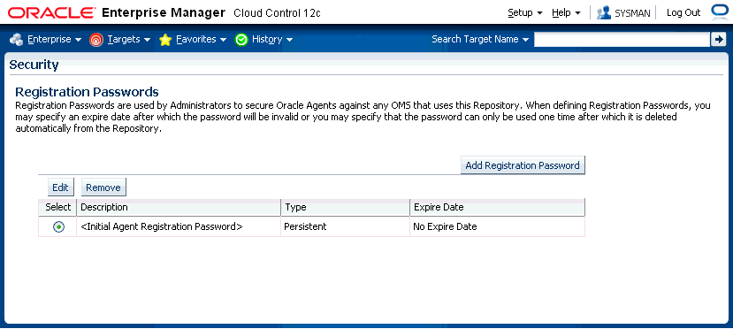 Managing Registration Passwords in the Grid Control Console