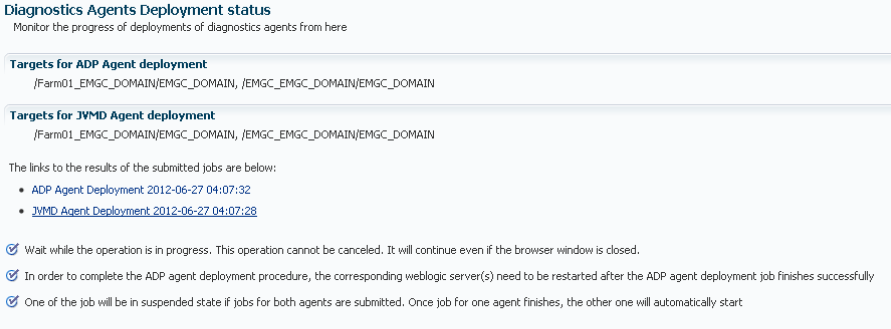 Diagnostics Agents Deployment Status page