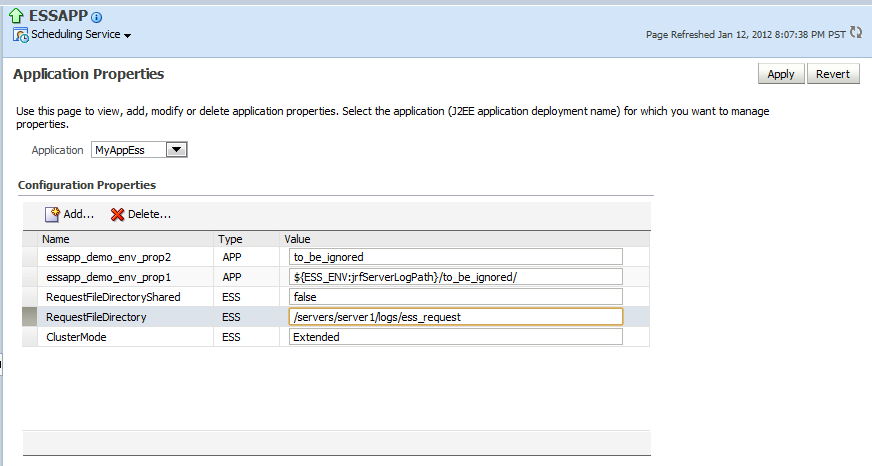 The Application Properties page