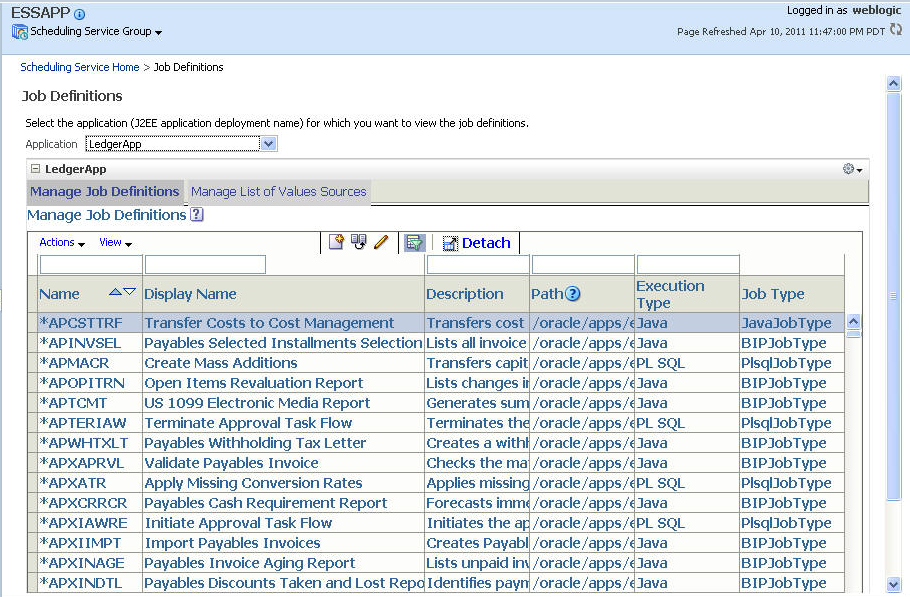 Managing job definitions.