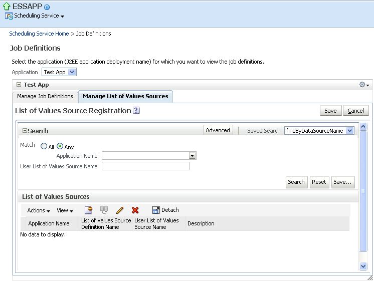 Manage List of Values Sources tab