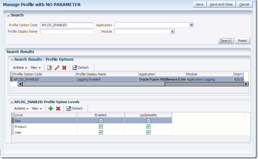 Manage Profiles Options Page