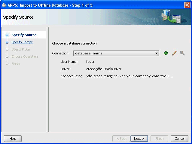 Specify source dialog