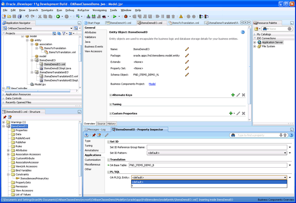 OA PLSQL Entity Setting