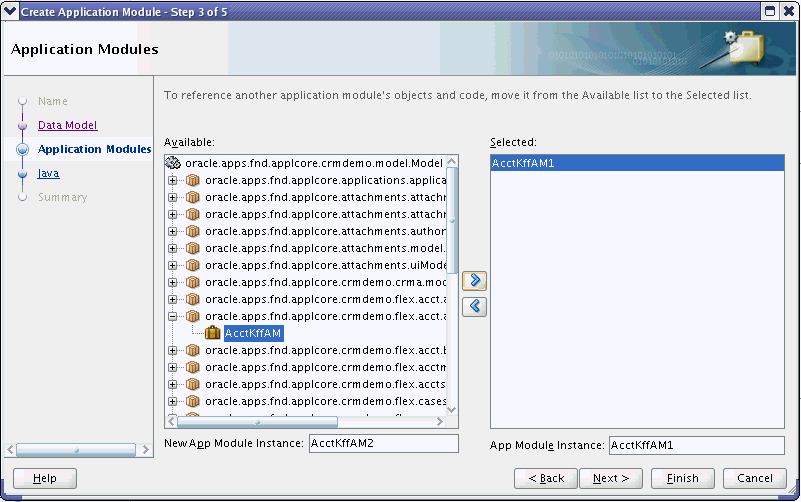 Application Module wizard - Application Modules page