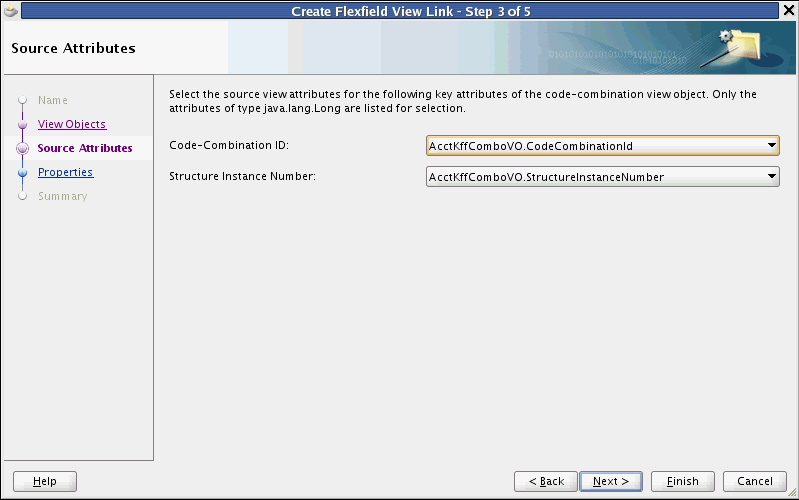 Wizard - Source Attributes page for key flexfields