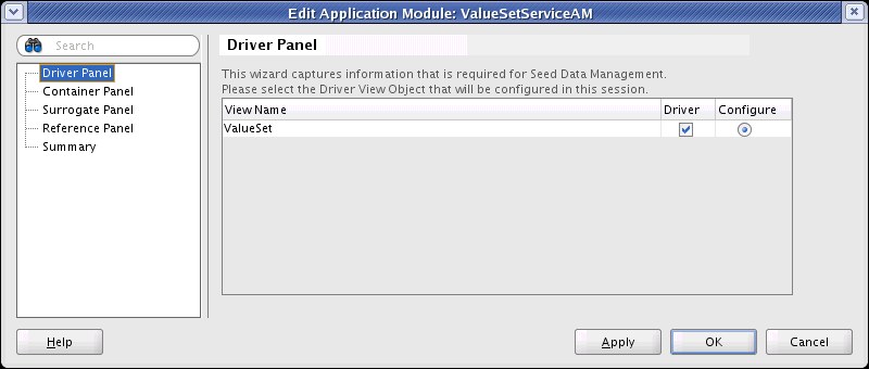 Seed Data Configuration Driver Panel