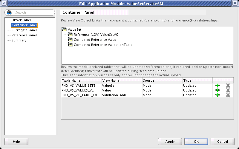 Seed Data configuration Container panel