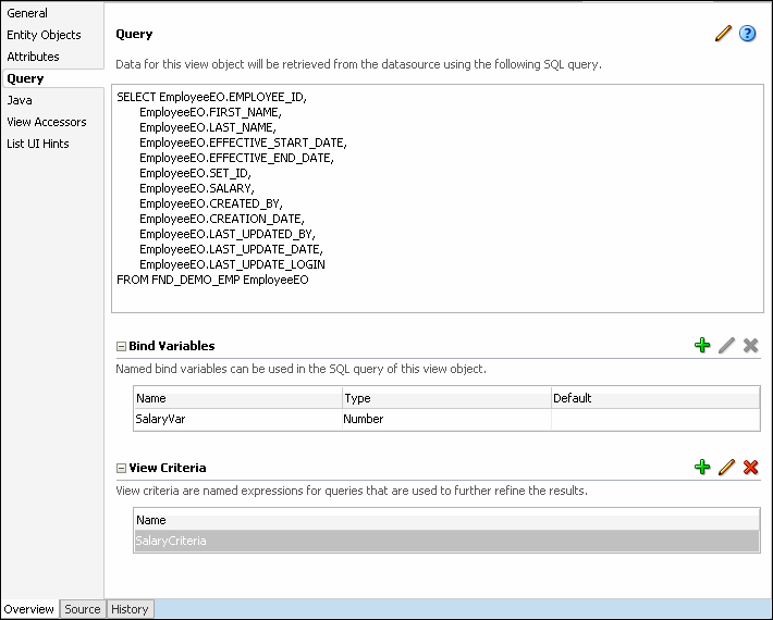 Bind Variables and View Criteria Settings