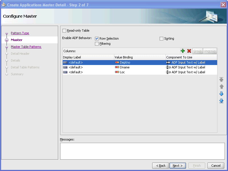 Table/Table Configure Master dialog