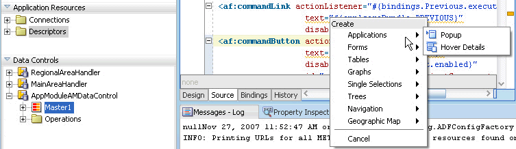 Dragging from the Component palette onto a drop component