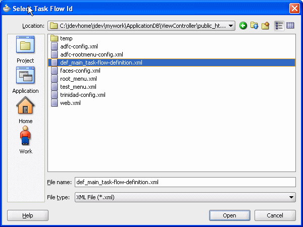 Select Task Flow Id Dialog.