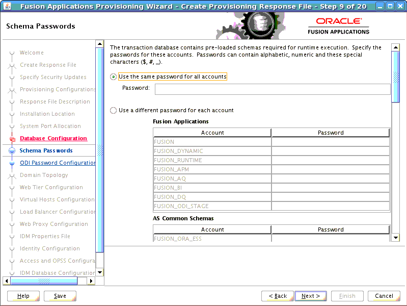 Passwords Screen. Described in surround text.