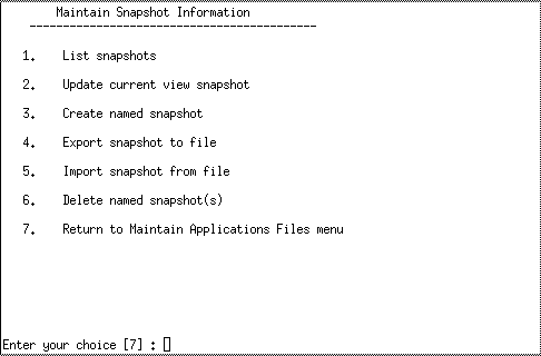 Maintain Snapshot Information Menu