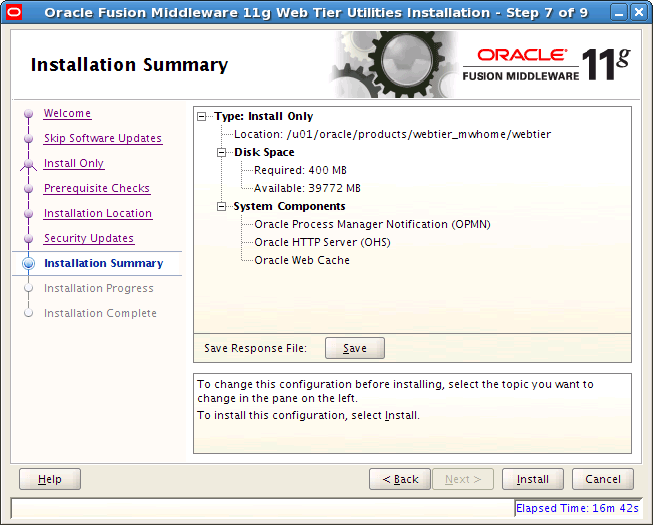 Installation Summary Window