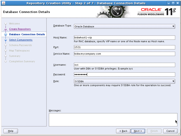 Database Connection Details Screen