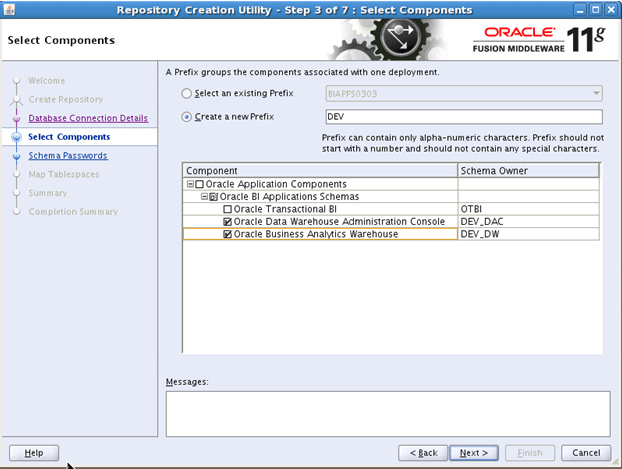 Select Components Screen