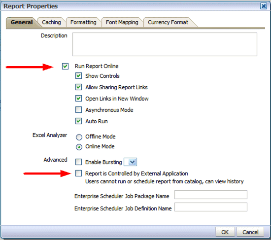 Report Properties dialog