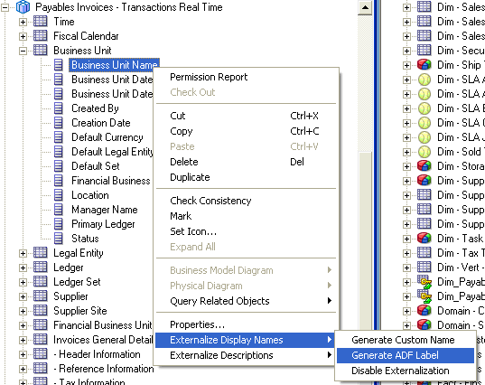 This screen shot displays an example of how to display UI hints and generate Oracle ADF Label.